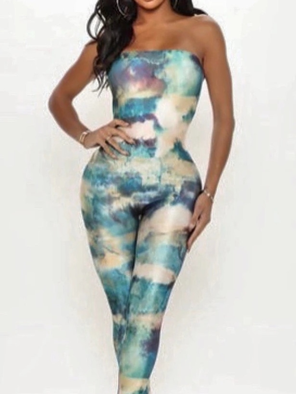 Fashion Nova Get In The Groove Tie Dye Jumpsuit Blue & Green